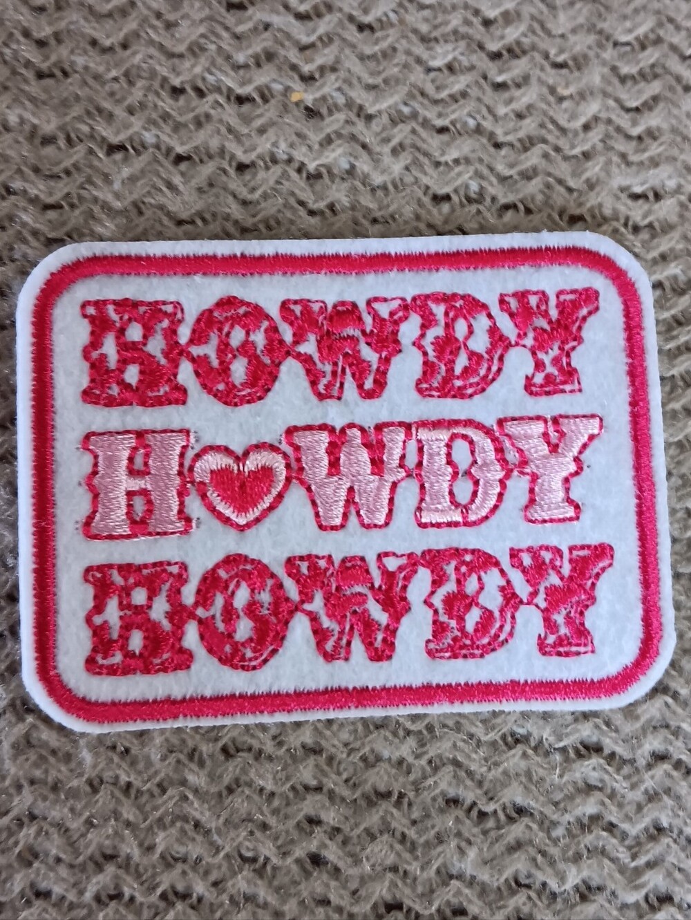 Howdy, Pink Embroidered Cowgirl Iron On Jacket, Jeans, Backpack Patch